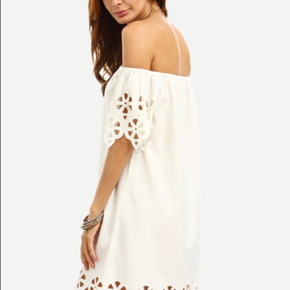 LAST! WHITE Cutout Off The Shoulder Shift Dress - Picture 4 of 7
